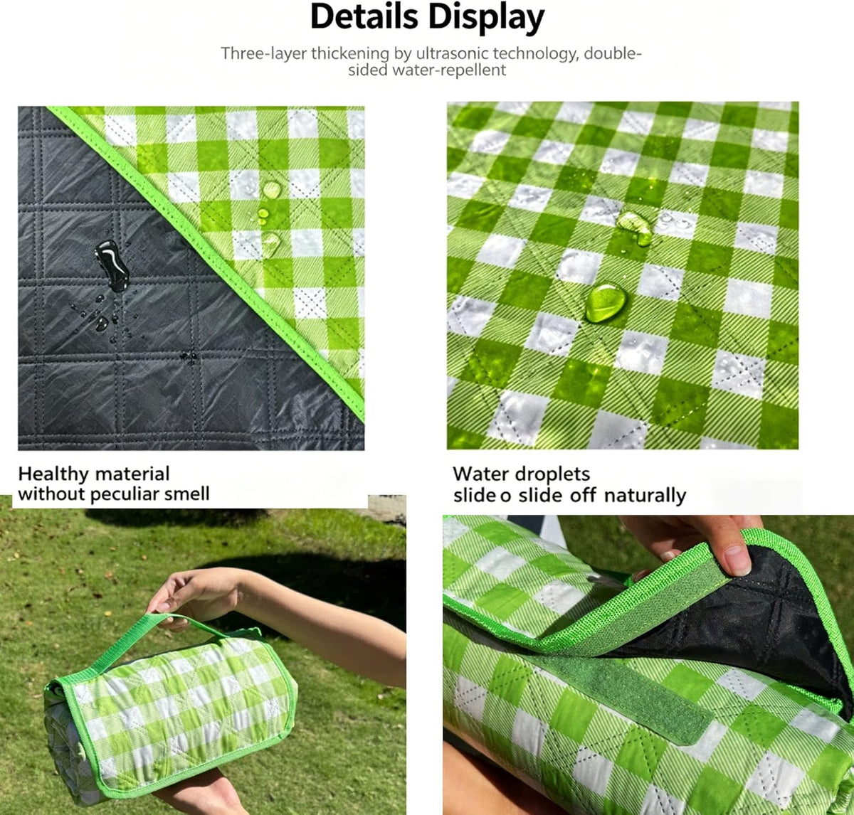 79 inch Waterproof Foldable Picnic Blanket Camping Blanket - Green