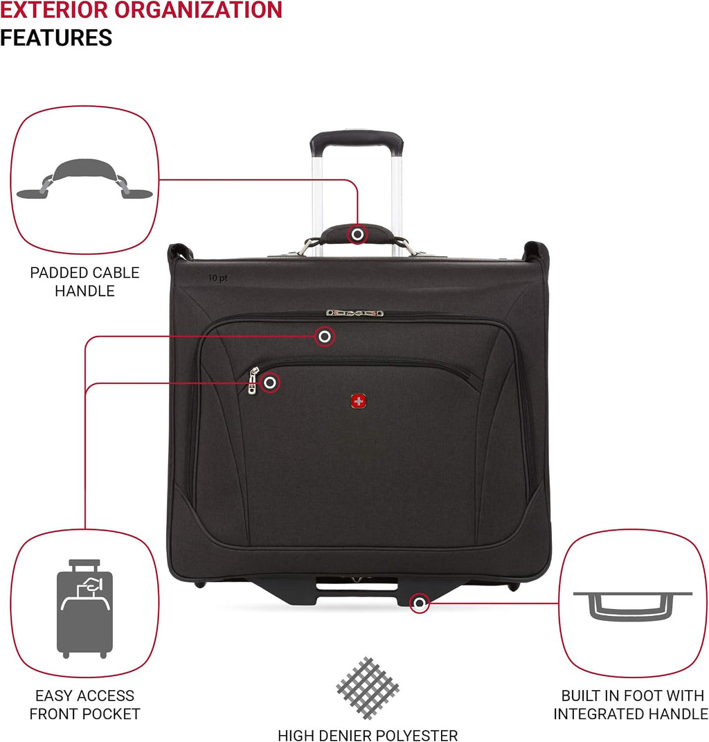 SwissGear 7895 Premium Rolling Garment Bag, Bonus Hanging Feature, Men's and Women's, Carry-on Luggage - Grey Heather