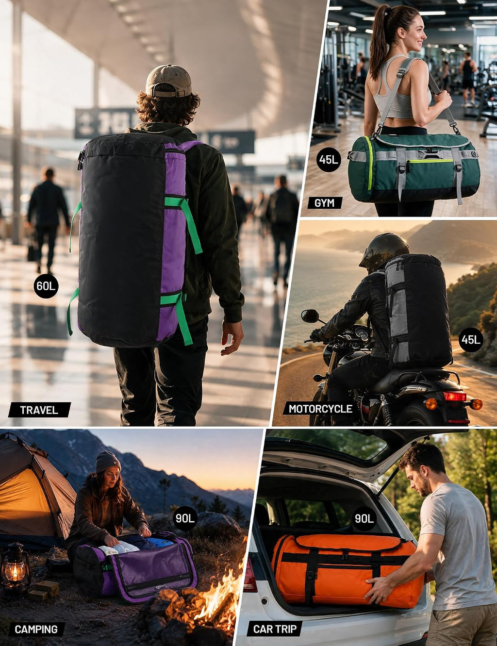 MIER Large Duffle Bag Backpack for Travel Camping Gym Sports, 45L/60L/90L