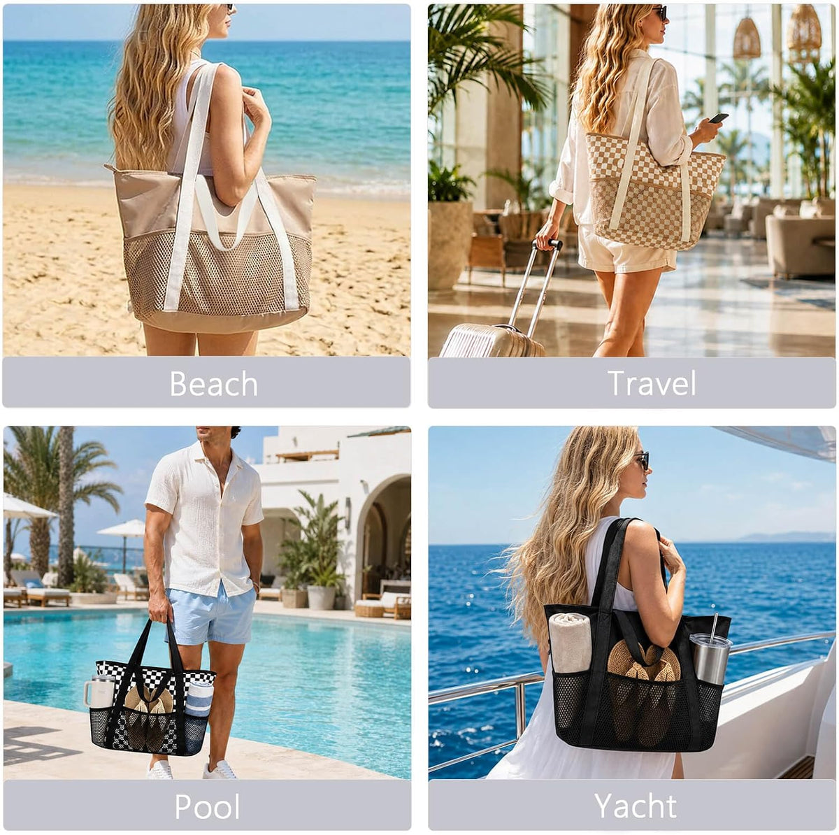 Beach Bags Waterproof Sandproof Mesh Tote – Foldable