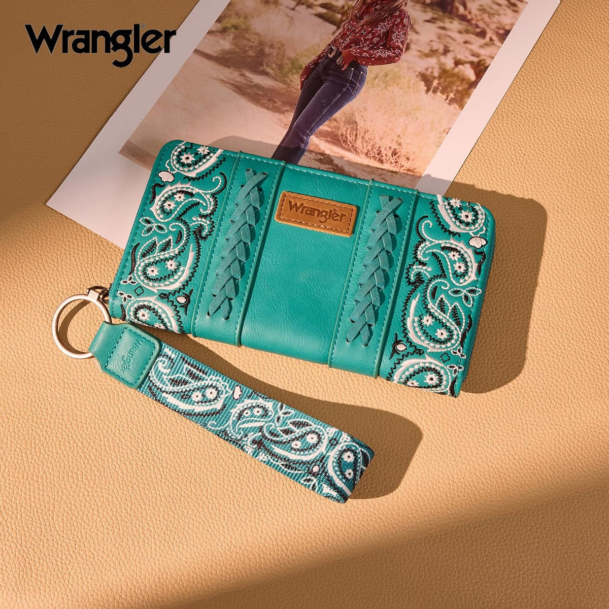 Montana West Wrangler Western Paisley Wristlet Wallet for Women, PU Leather Zip Around Clutch with RFID Blocking & Coin Pocket