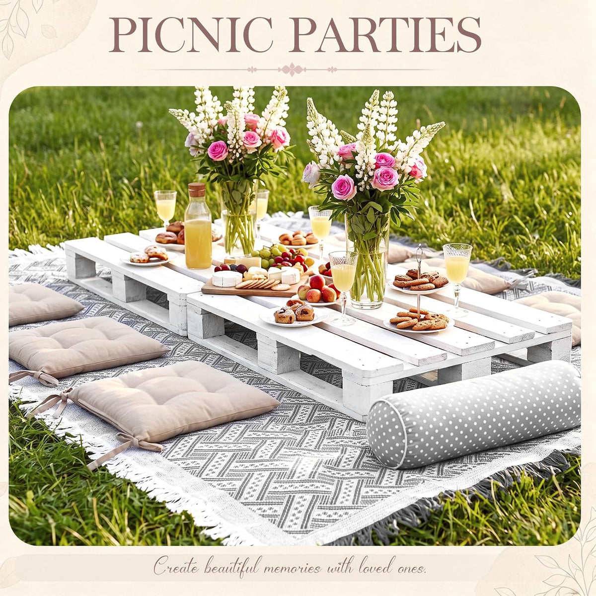 1 Pack White Gray Extra Large Picnic Blanket, 71 x 91 Inches