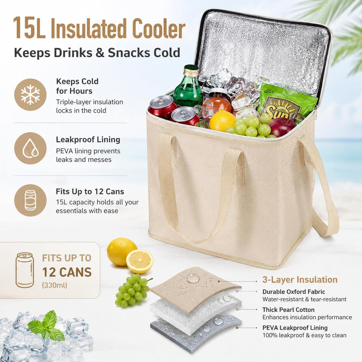 Shinylin 50l Mesh Beach Bag with Cooler Set Picnic Pool