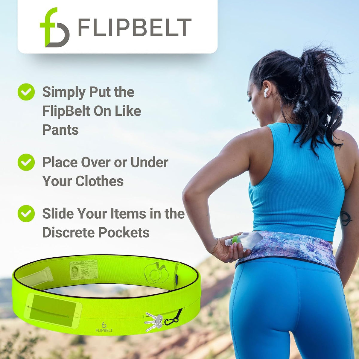 FlipBelt Classic Running Belt, Phone Holder for Running, Money Belt Pouch