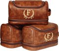 Personalized Gifts Toiletry Bag for Men Custom Mens Toiletry Travel Bag Initial Leather Toiletries Mens Gifts for Birthday Christmas Dad Husband Groomsmen Boyfriend - Brown F