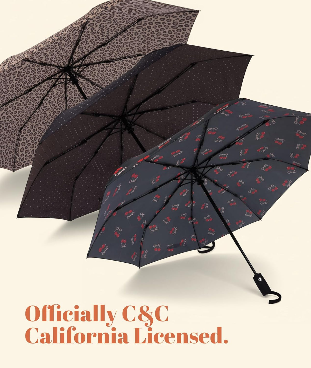 C&C California Compact Umbrella | Travel Umbrella Automatic Open and Close | Foldable Portable with Wrist Strap | Umbrellas for Rain