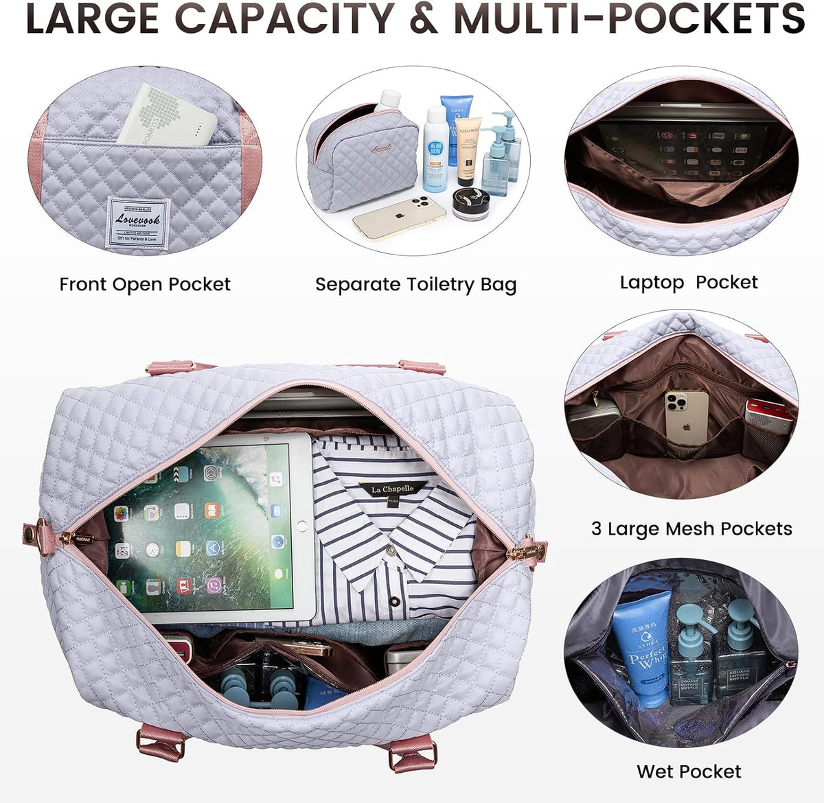 LOVEVOOK Travel Duffle Bag,Weekender Bags for Women with Shoe Compartment