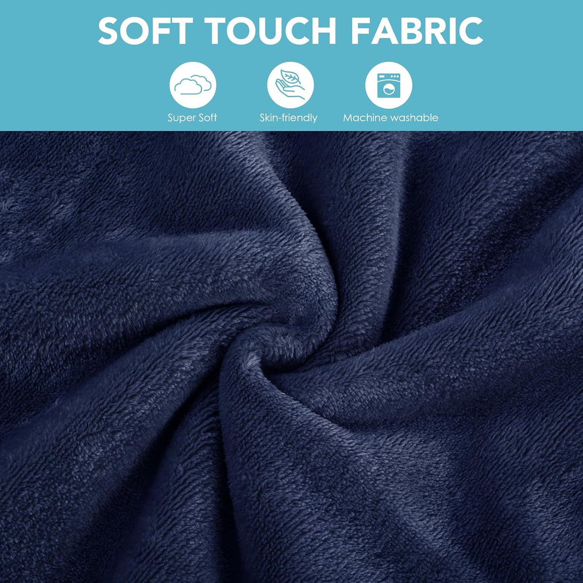 SINLAND Travel Pillow and Blanket 2-in-1 Set, Navy Blue, 60x50 Inch