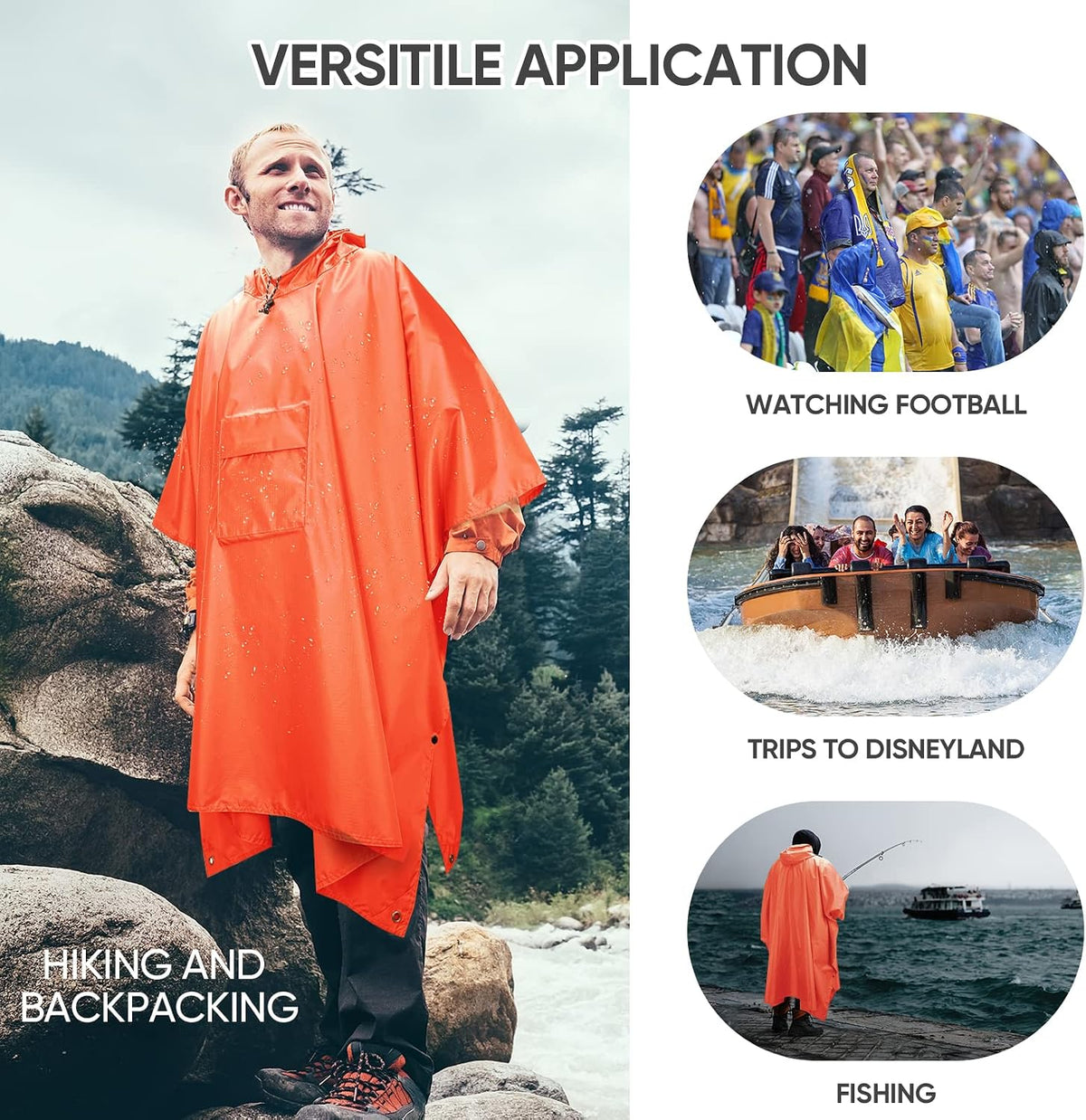 PTEROMY Hooded Rain Poncho for Adults, Reusable Waterproof Raincoat
