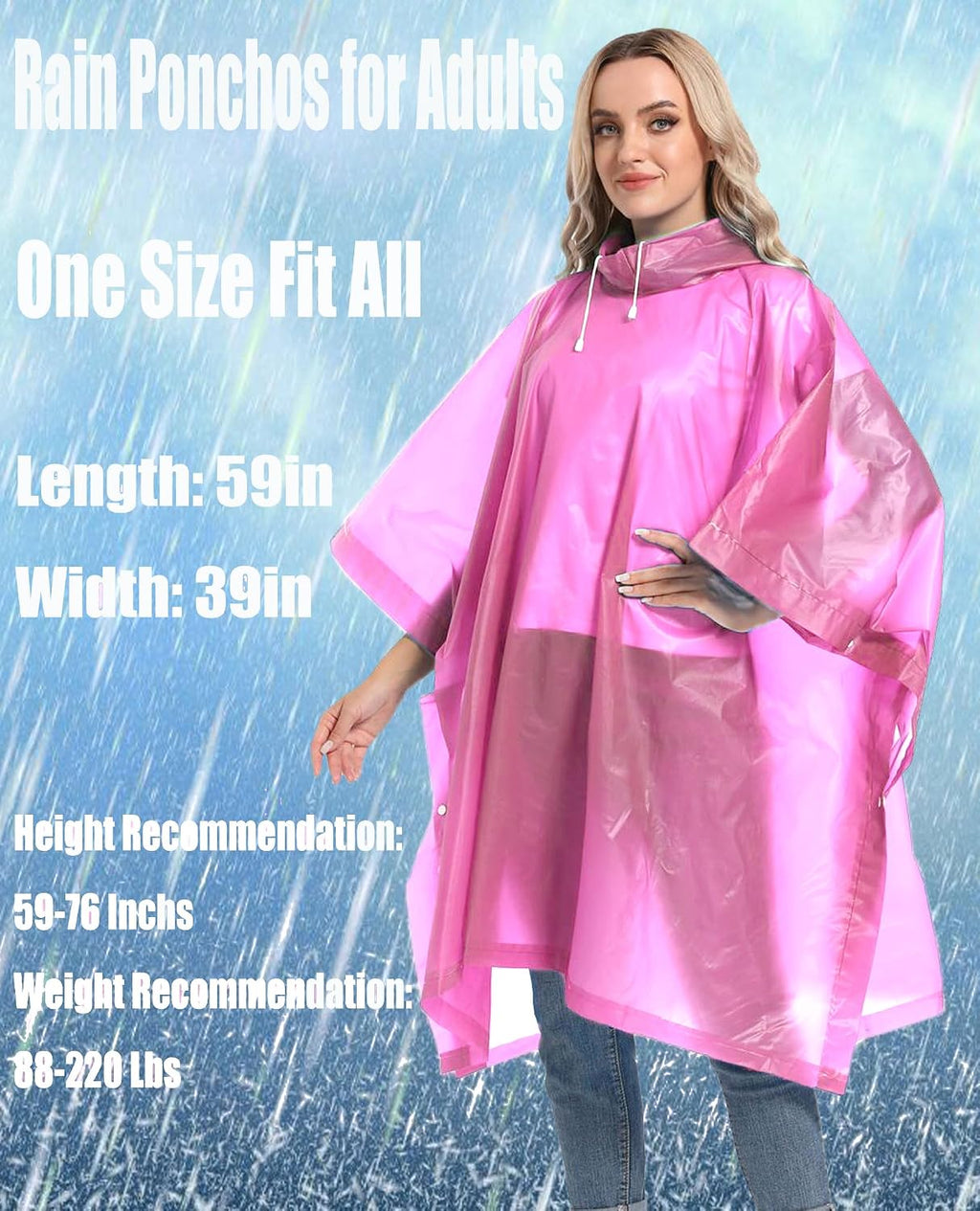 2-Pack Reusable Rain Ponchos for Adults, HOOMBOOM Raincoats Emergency Survival for Women/Men Hood and Drawstring