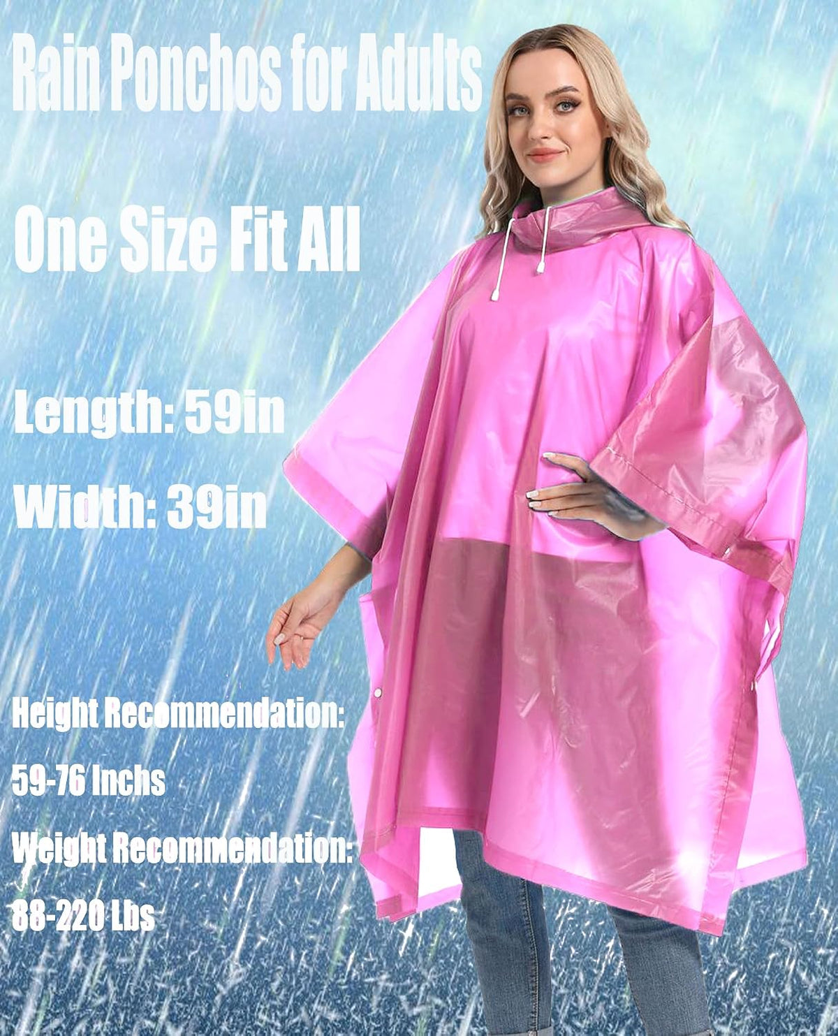 2-Pack Reusable Rain Ponchos for Adults, HOOMBOOM Raincoats Emergency Survival for Women/Men Hood and Drawstring