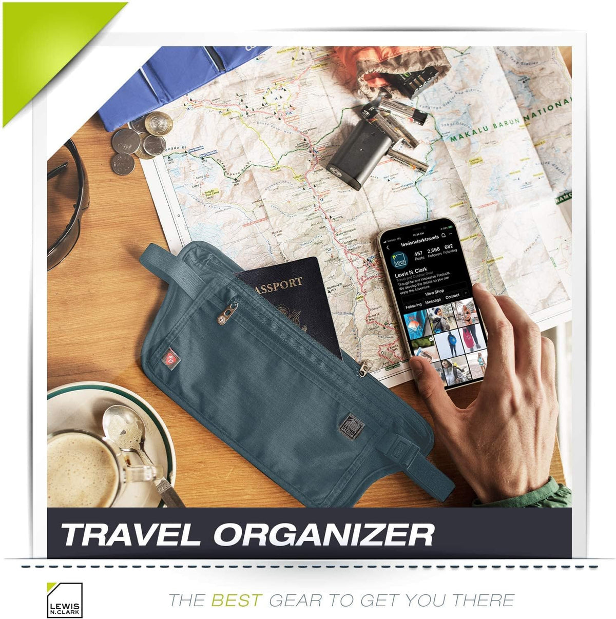 Lewis N. Clark Travel Money Belt Pouch, Slim RFID Blocking Anti Theft Waist Stash Pouches for Cash, Cards and Passport Holder