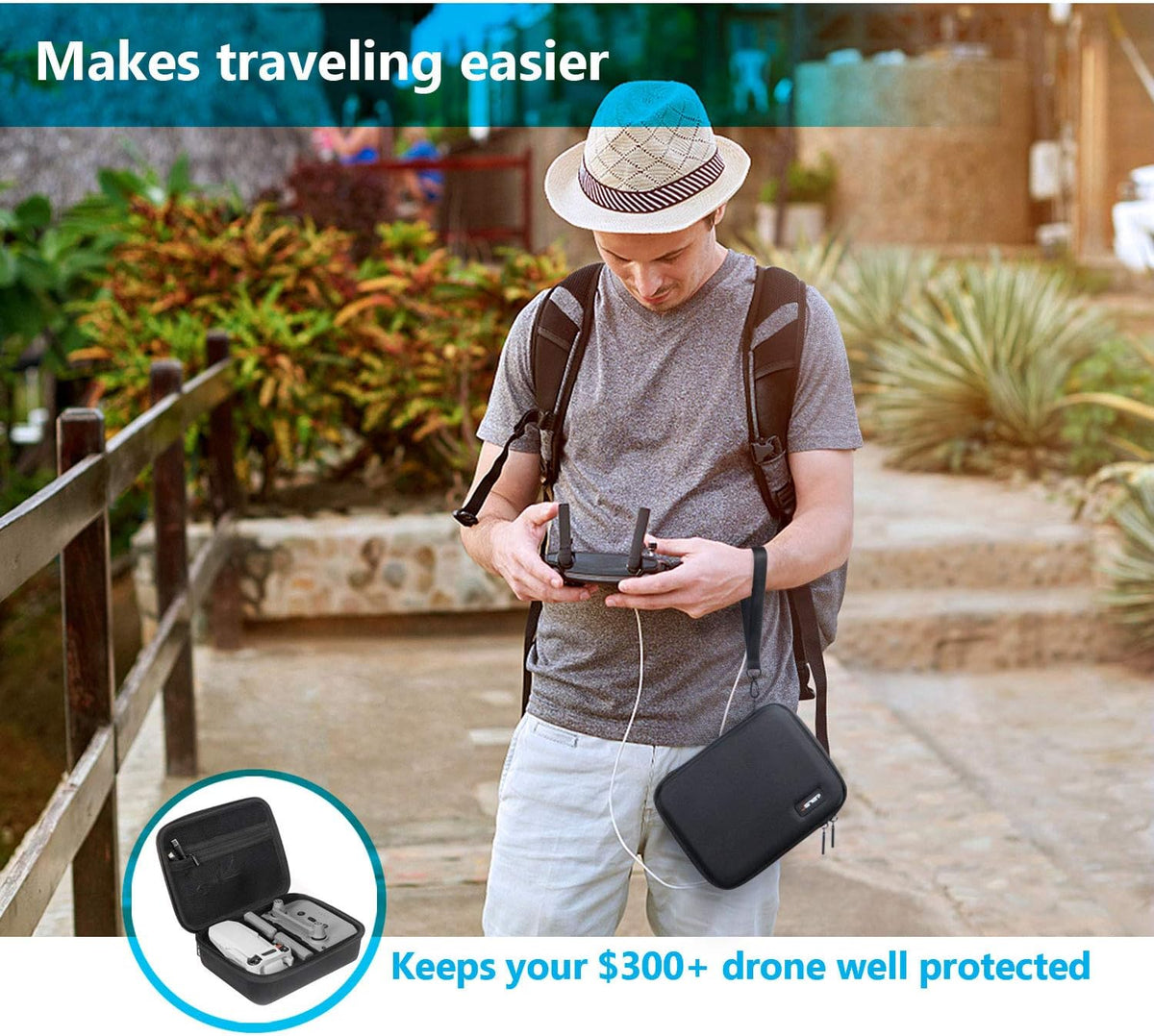 JSVER Carrying Case for DJI Mavic Mini 2 Hard Shell Storage Case for Mini 2/2 SE/4K Drone Remote Controller and Accessories, with Propeller Protectors and Control Stick Cover