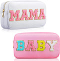 Sanwuta 2 Pcs Mama and Baby Makeup Bags Chenille,White, Pink,Baby and Mama