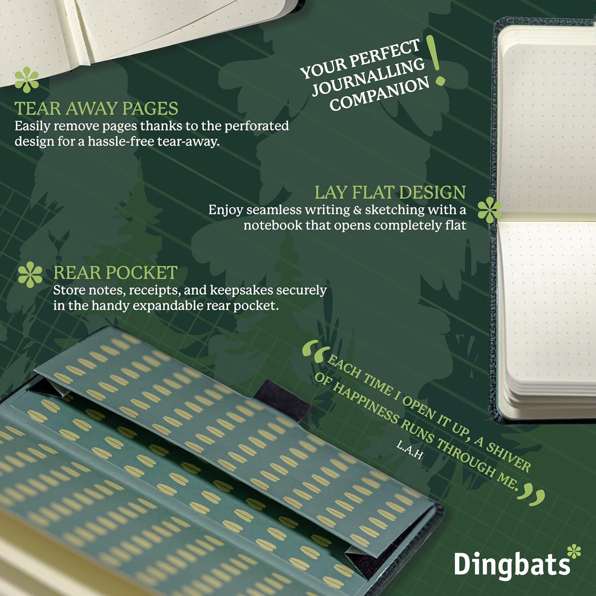 Dingbats* - Wildlife A6 Grid Pocket Notebook - PU Leather Hardcover Small Journal for Work, Travel - Pocket, Elastic Closure, Pen Holder, Bookmark