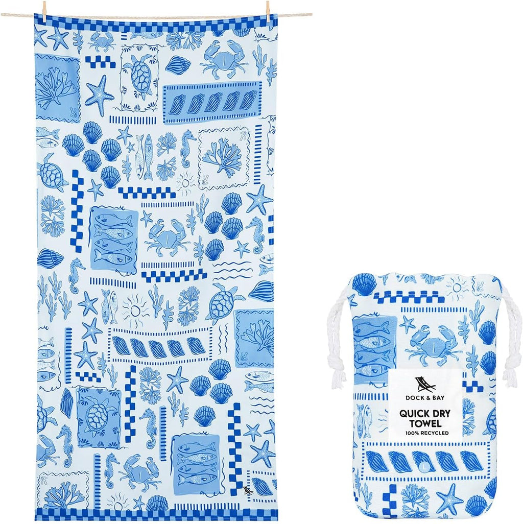 Dock & Bay Beach Towel - Quick Dry, Sand Free - Compact, Lightweight - 100% Recycled - Includes Bag - Grecian Shores - Extra Large (200x90cm, 78x35)