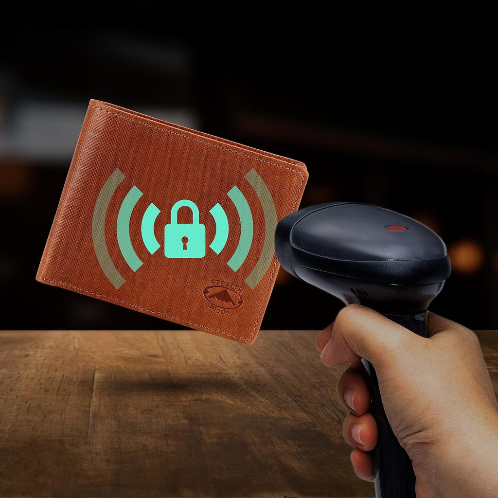 Stealth Mode Leather Bifold Wallet for Men With ID Window and RFID Blocking (Brown Crunch)