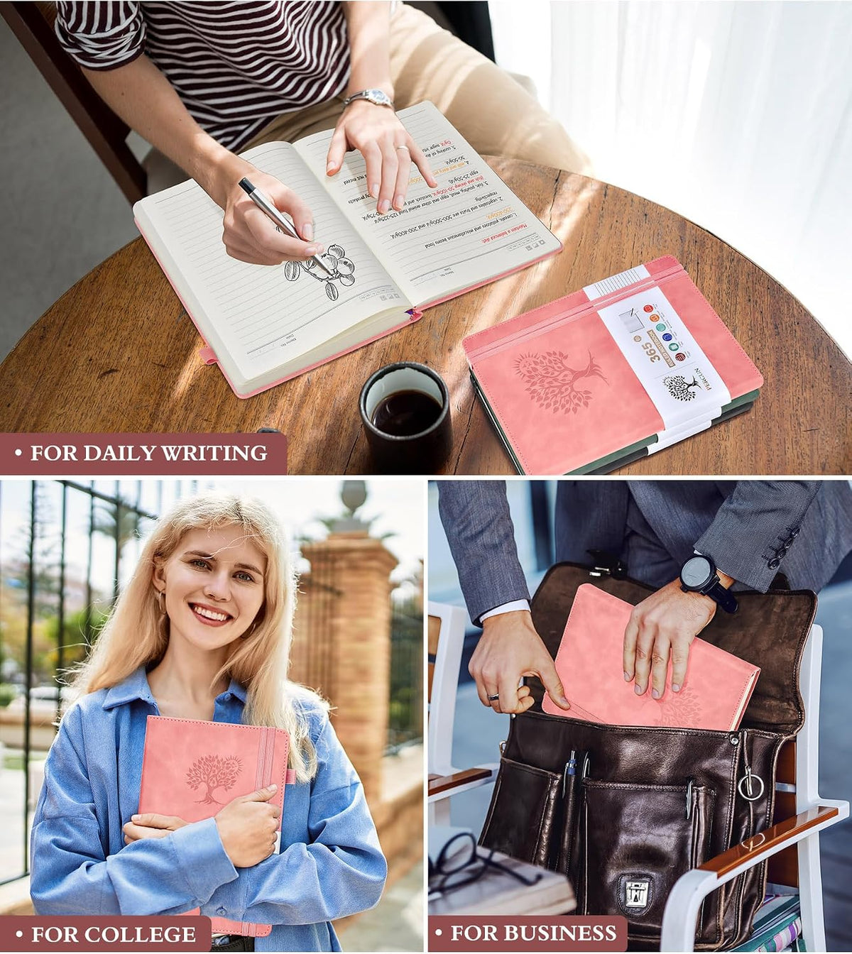 A5 Lined Journal Notebook - 365 Page Leather Journals for Writing Women & Men，Hardcover Notebook with 100Gsm Thick Pages，Daily Diary for Travel, Work，School，Note Taking，College Ruled (5.9" x 8.5")