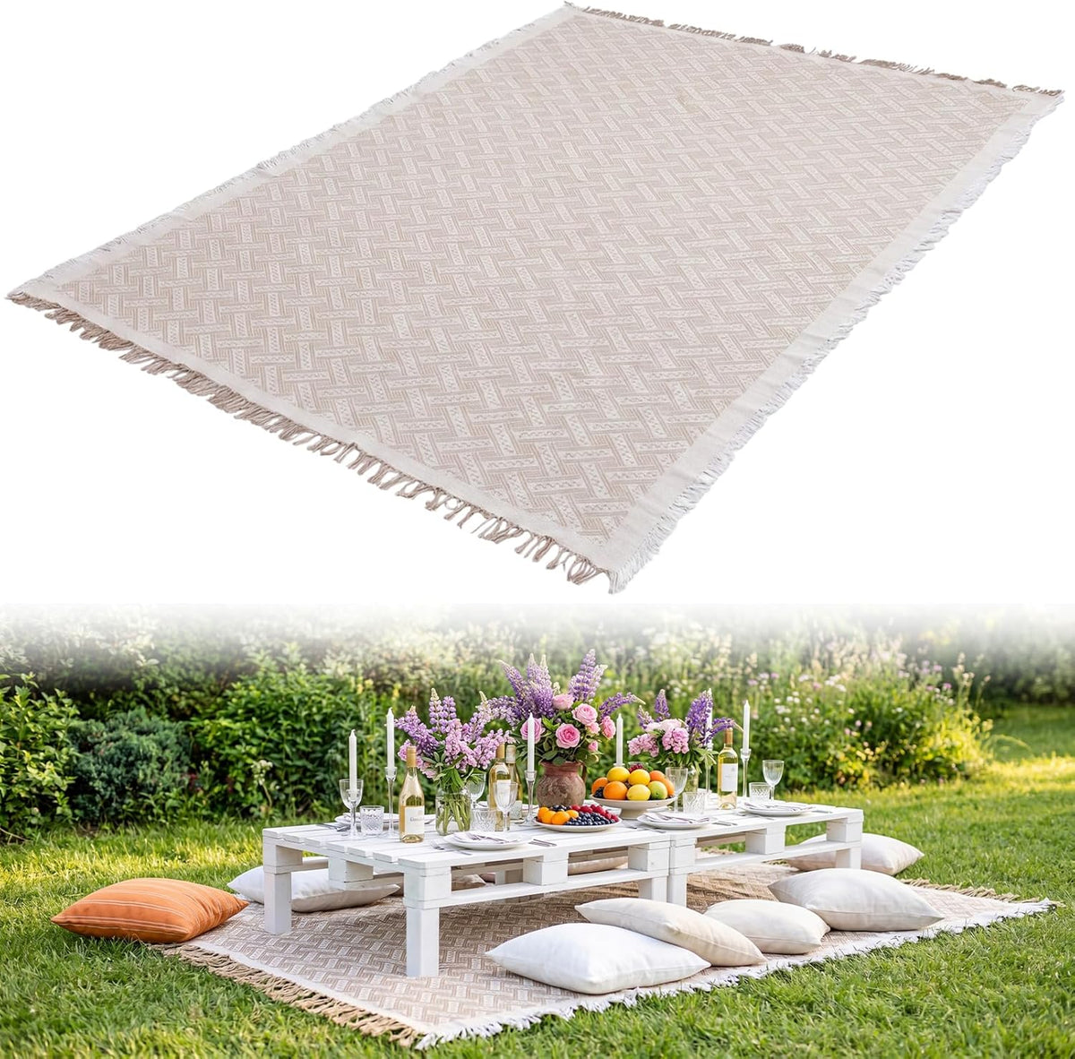 1 Pack White Coffee Extra Large Picnic Blanket, 71 x 91 Inches