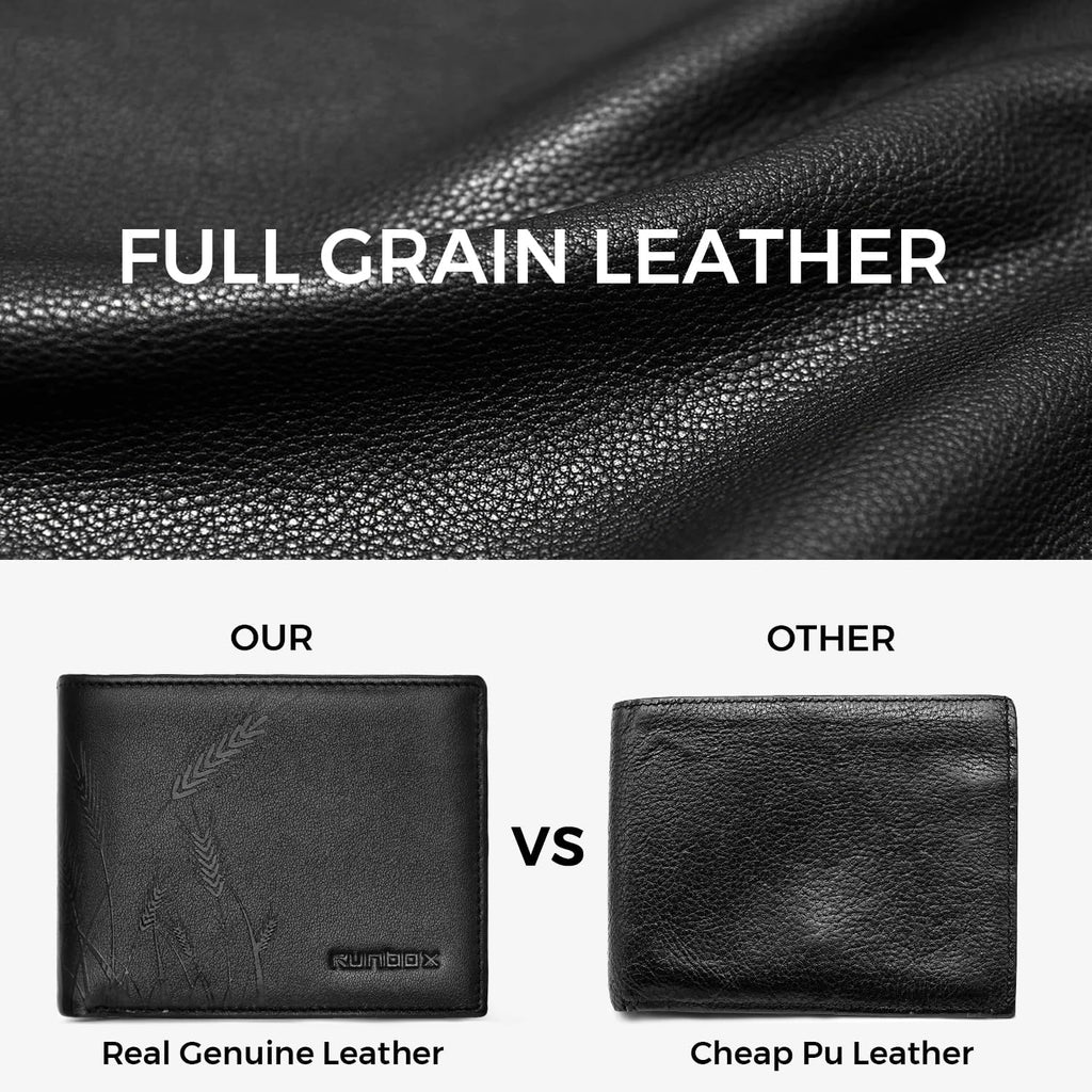RUNBOX Wallet for Men Leather RFID Blocking Bifold Front Pocket Wallet