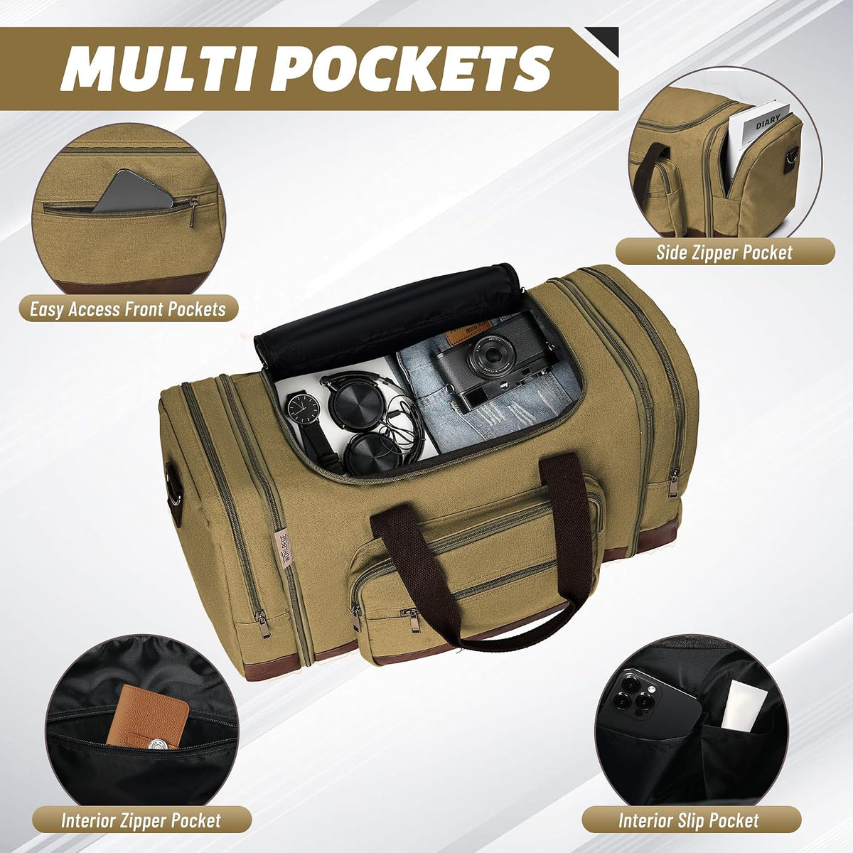 50L Expandable Canvas Duffle Bag Weekender Travel Carry On Gym