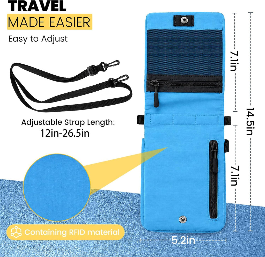 RFID Blocking Passport Holder for Travel Women Wallet Suit Single & Couples, Travel Essentials Neck Wallet with Adjustable Strap and Multi-Pocket Document Organizer Men for International Travelers