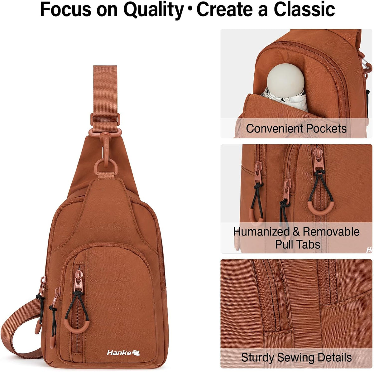 Hanke Crossbody Sling Bag for Women Men, Small & Large Casual Cross Body Sling Bags, Chest Bag for Outdoor Hiking Travel