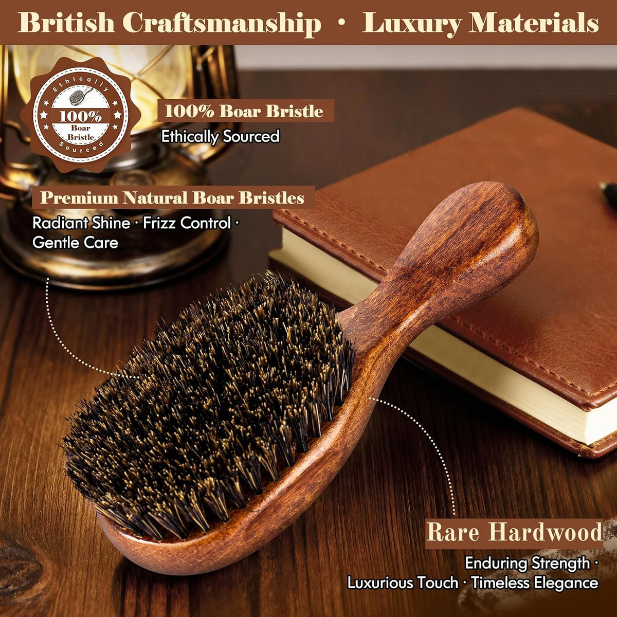 Small 100% Boar Bristle Hair Brush British Craftsmanship Handmade
