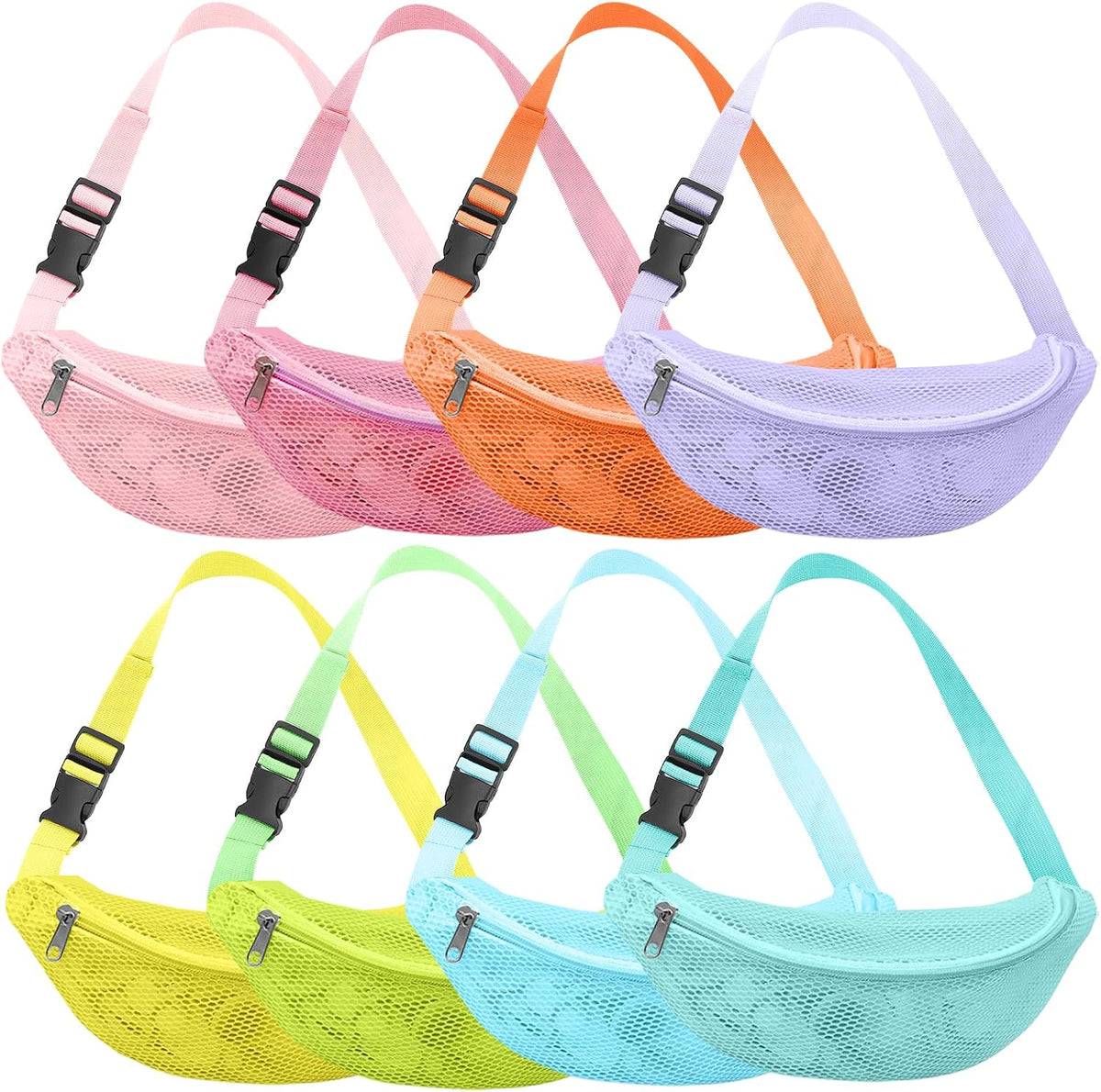 Kinlop 8 Pcs Beach Mesh Fanny Pack with Adjustable Straps