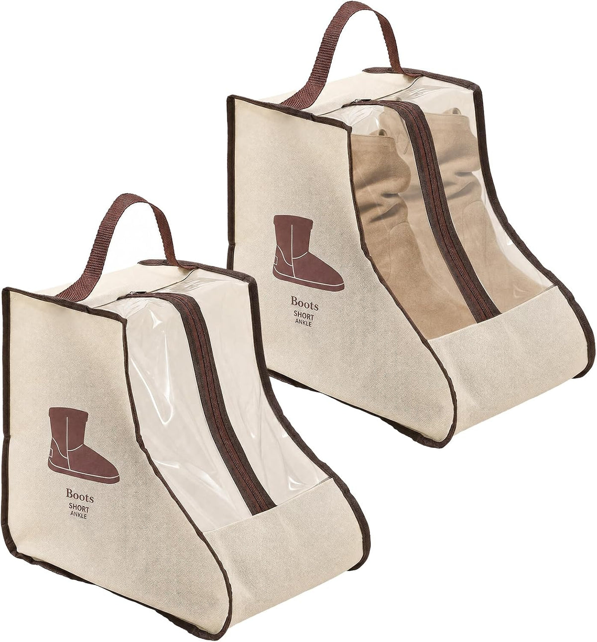 Tall Boot Storage Bag Organizer for Closet and Travel, Portable Dustproof Bags for Cowboy (2 Pcs Beige Short Boot)