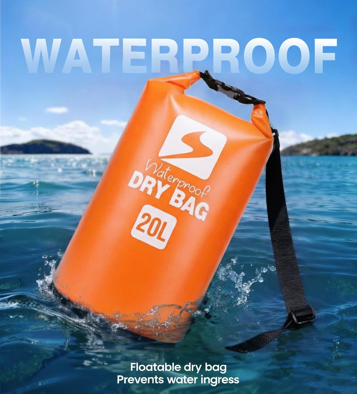 Soulsfeng Waterproof Dry Bag Backpack, Roll Top Floating Dry Storage Bag with Phone Case, Lightweight Dry Sack for Kayaking, Boating, Beach, Travel, Camping 20L, Orange