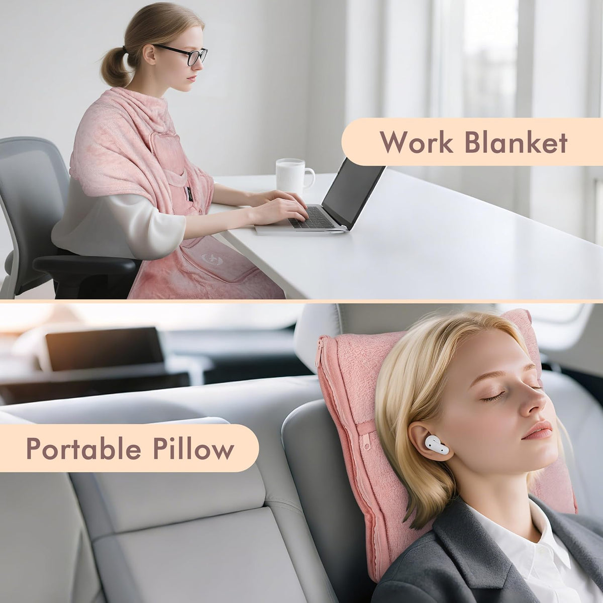 Tirrinia Travel Blanket Airplane Compact with Bag, Travel Pillow Blanket