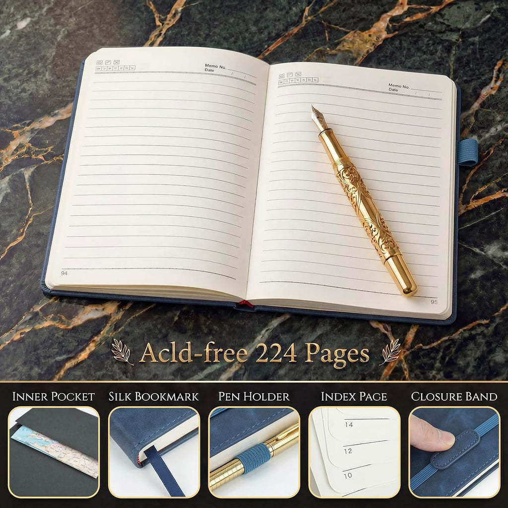 Vintage Hardcover Leather Journal Notebook, A5 Lined Notebook for Business Work School, 224 Pages 100GSM Thick No Bleed Paper, 180° Lay Flay Premium Writing Notebook for Note Taking Daily Diary Travel
