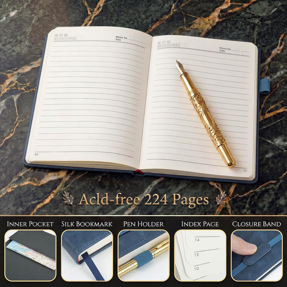 Vintage Hardcover Leather Journal Notebook, A5 Lined Notebook for Business Work School, 224 Pages 100GSM Thick No Bleed Paper, 180° Lay Flay Premium Writing Notebook for Note Taking Daily Diary Travel