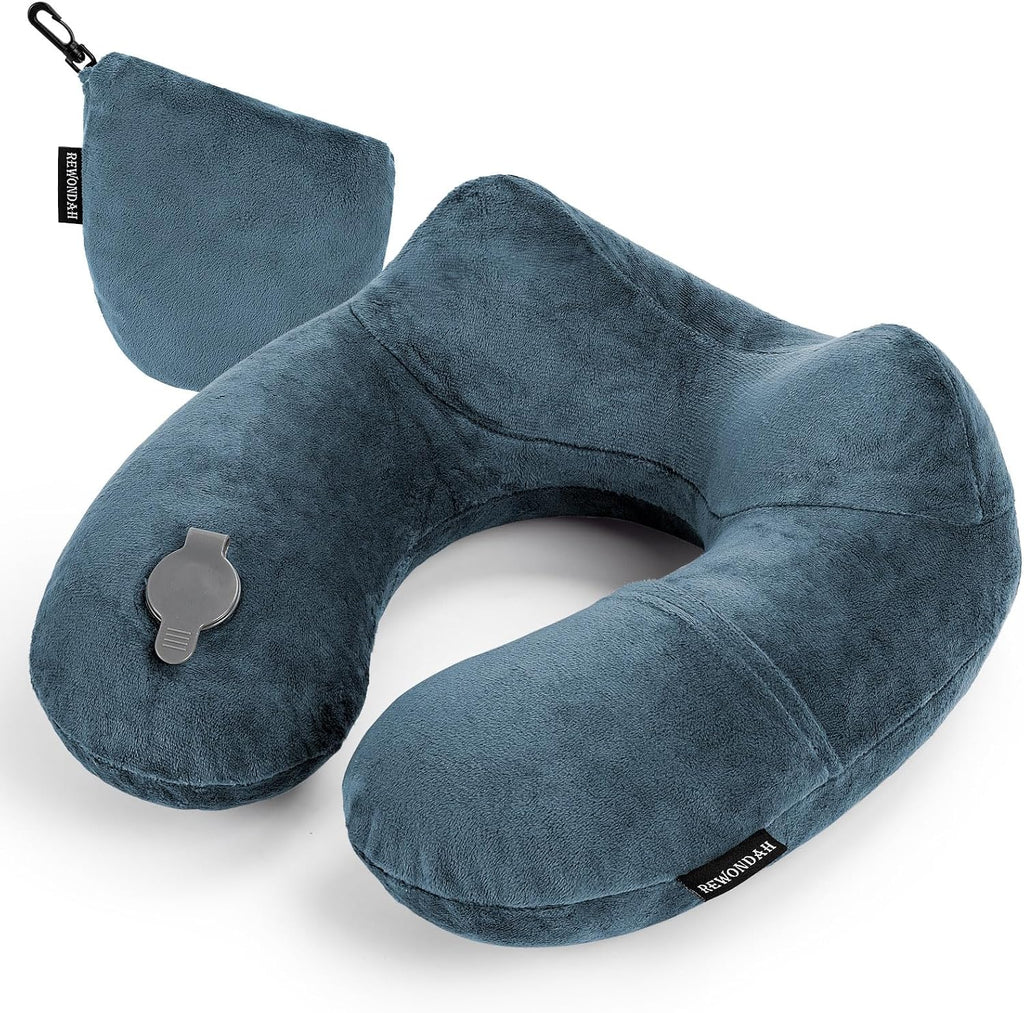 Rewondah Inflatable Travel Pillow for Sleeping Airplane - Inflatable Neck Pillow for Traveling on Plane with Washable Cover, Blow up Neck Travel Pillow for Airplanes, Cars - Portable and Comfortable
