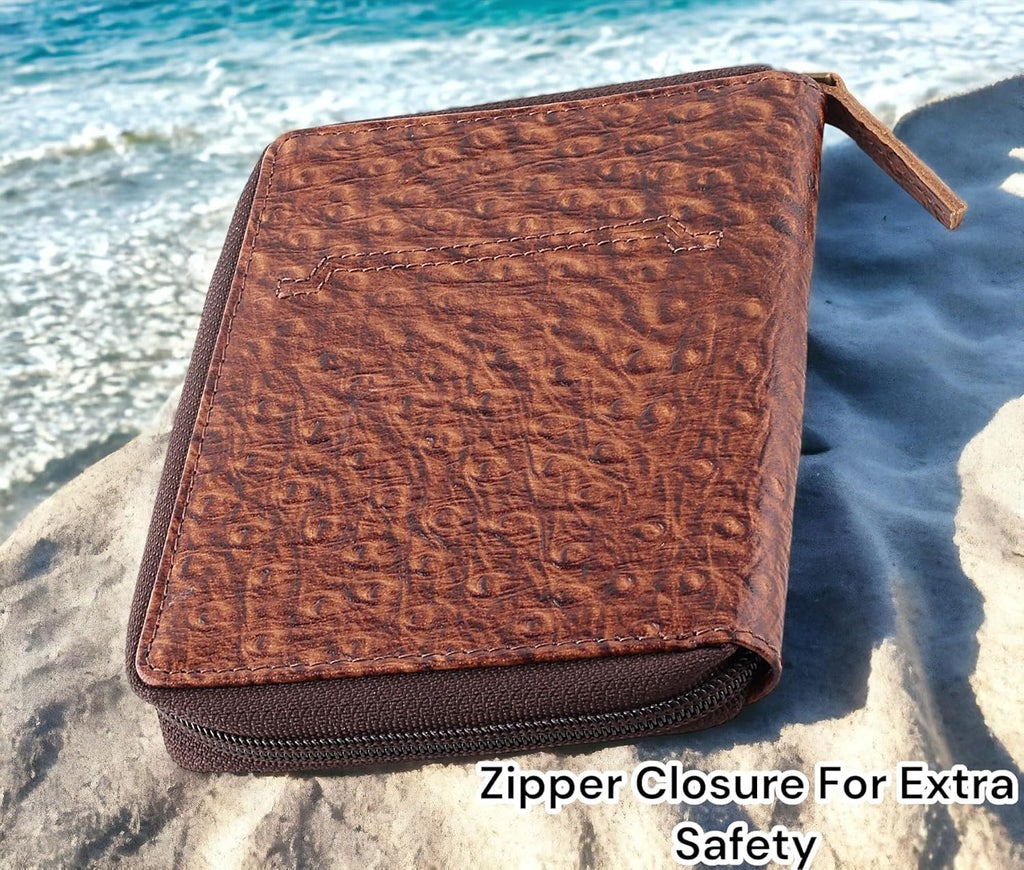 Passport Wallet - Travel Document Holder w/RFID Blocking – Full Grain Leather – Bifold compact zip around Wallet with Credit Card Slots for Women and Men,ostrich print,500-70