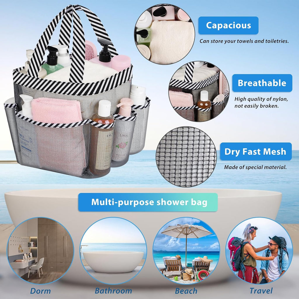 Mesh Shower Caddy Portable - 9 Pockets for College Dorm Room Essential