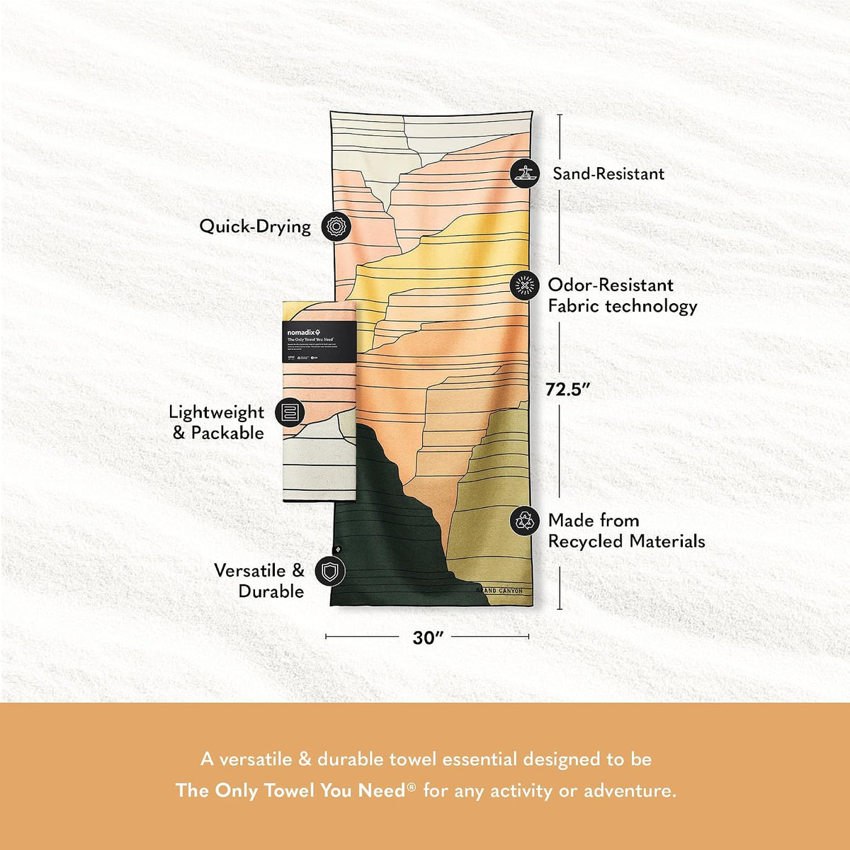 Nomadix Original Towel - National Parks- Perfect for Beach, Pool, Travel, Camping, Yoga - Made with Recycled Materials - Super Absorbent - Sand Resistant