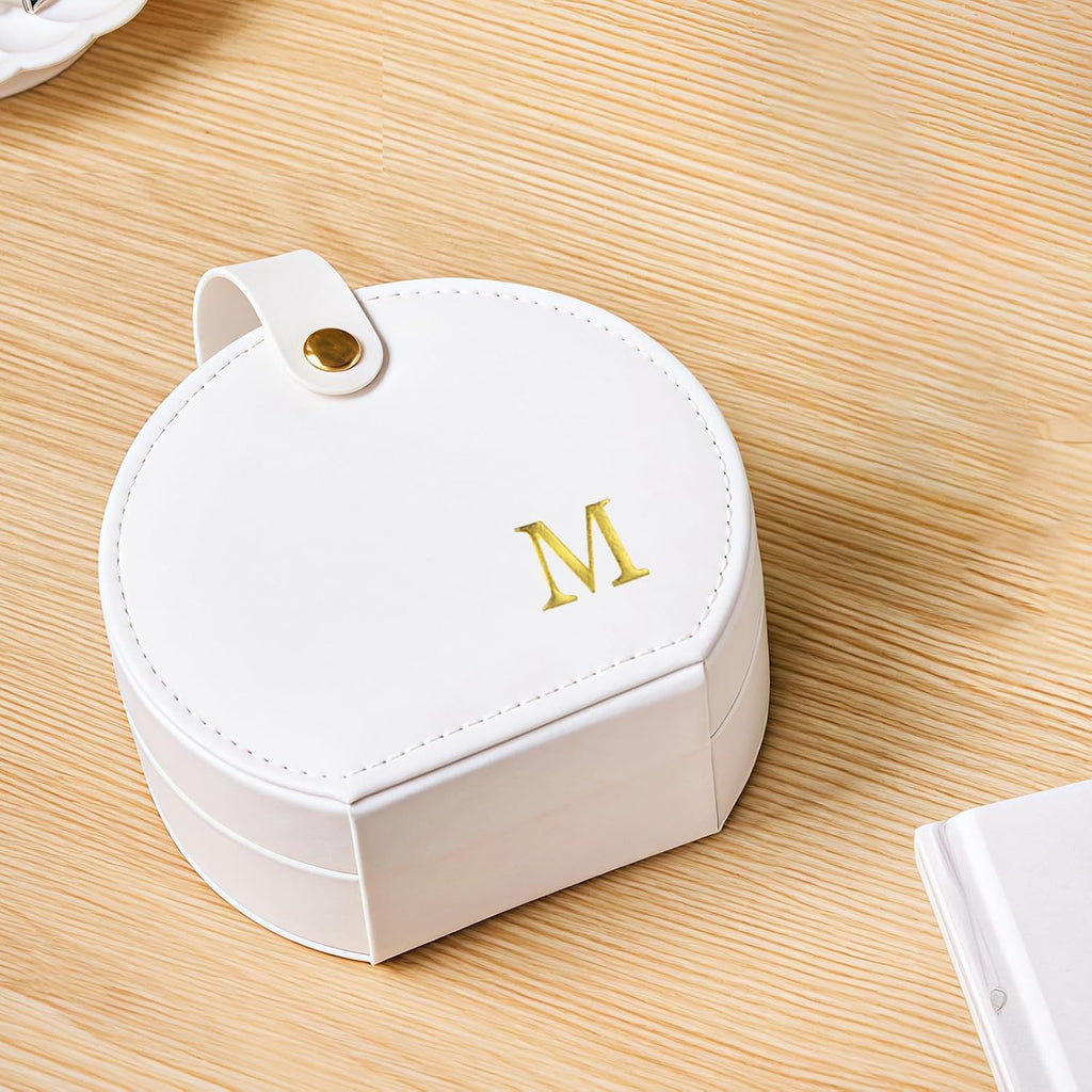 Travel Jewelry Case,Personalized Jewelry Box,Elegant Half-Moon Design with Personalized Golden Initial Case,Personalized Gifts for Women,Jewelry organizer;Personalized Gifts for Women or Friends(M)