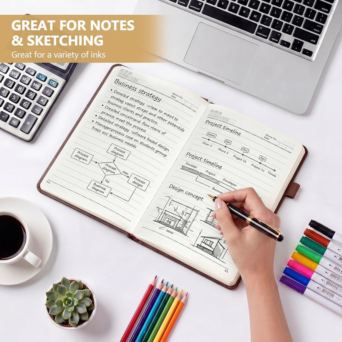Vintage Hardcover Leather Journal Notebook, A5 Lined Notebook for Business Work School, 224 Pages 100GSM Thick No Bleed Paper, 180° Lay Flay Premium Writing Notebook for Note Taking Daily Diary Travel (Brown)