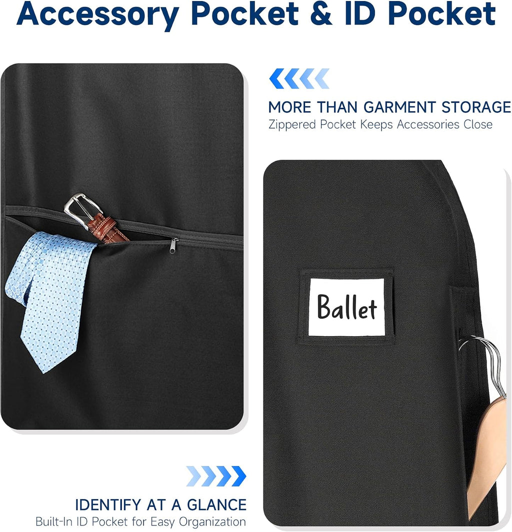 Whitmor Deluxe Garment Bag with Zipper Pocket, 42" 1 Pack Black