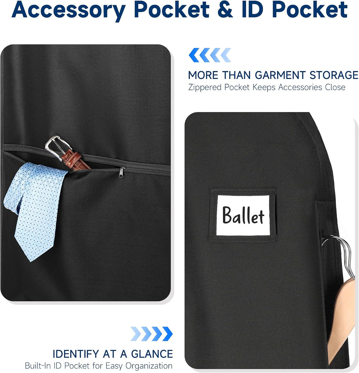 Whitmor Deluxe Garment Bag with Zipper Pocket, 42" 1 Pack Black