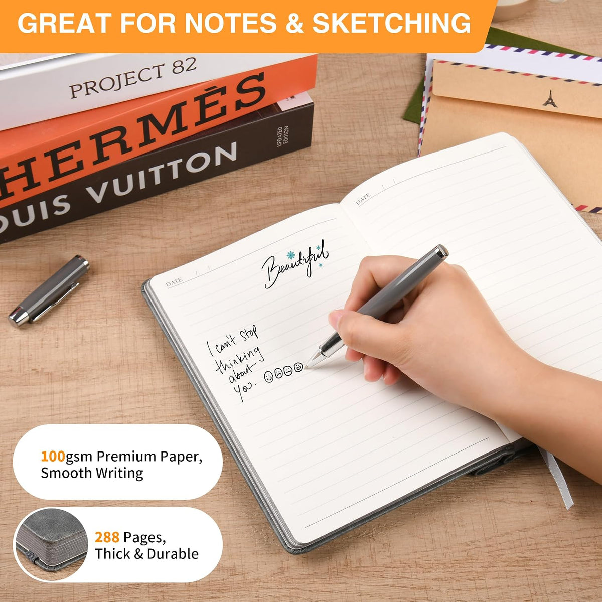 Leather Bound Journal Thick Office Notebooks For Work With Pen,Travel Work Notebook For Women And Men,288 Lined Pages A5 100gsm Paper,Practical Gifts