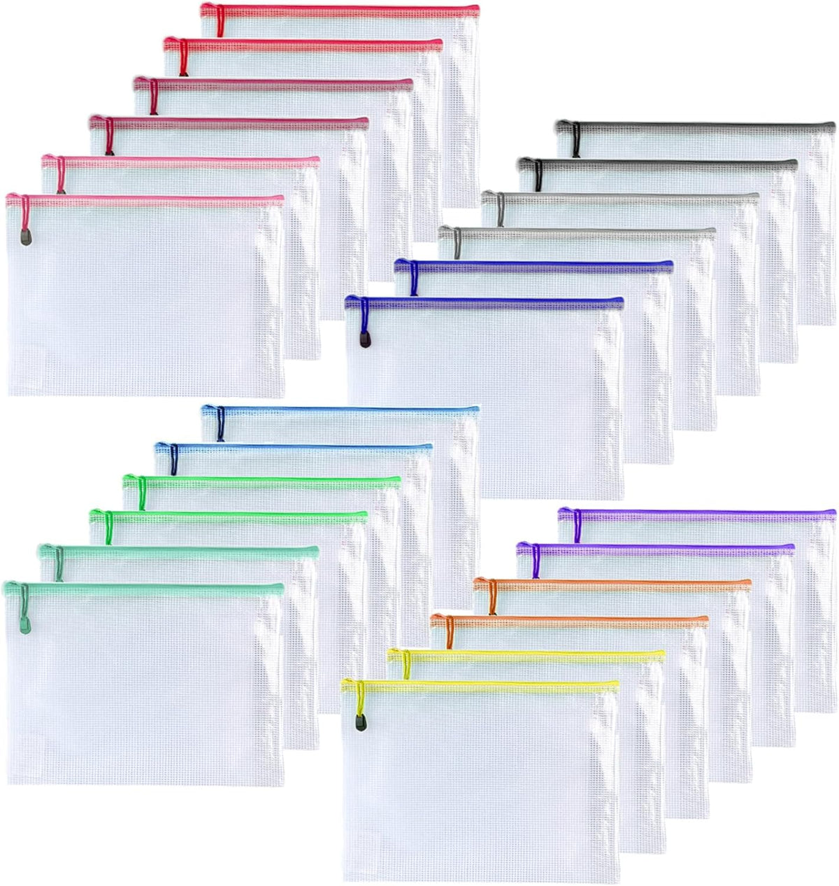 Oaimyy-24PCS-5 x 7"-Mesh Zipper Pouch, Plastic Zip File Folders Puzzle Bags for Organizing,Office Supplies,Travel,Home Storage-Multicolor