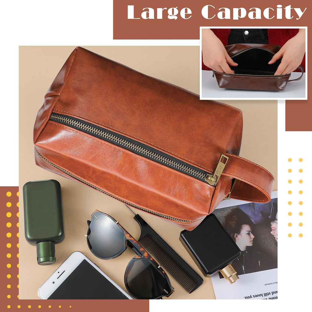 Hillban 6 Set Grooms Men Gift Leather Toiletry Bag for Men, 3 Colors