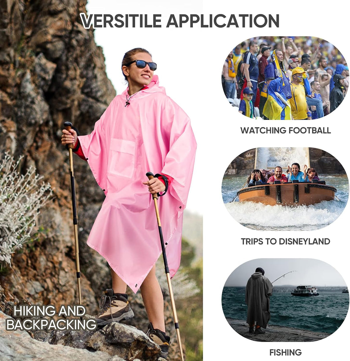 PTEROMY Hooded Rain Poncho for Adults, Reusable Waterproof Raincoat