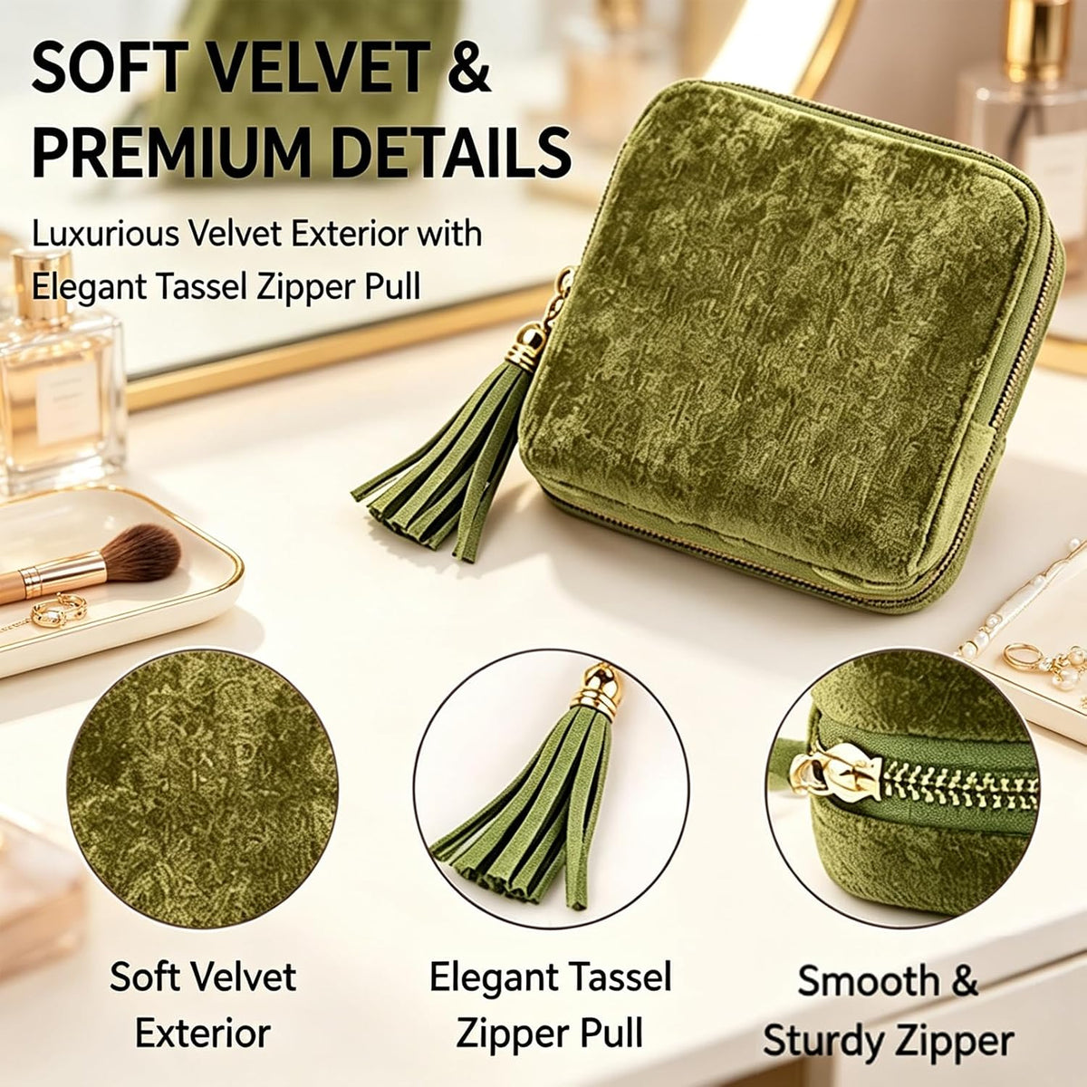 Travel Jewelry Pouch, Compact Zipper Jewelry Case Bags (Grass Green)