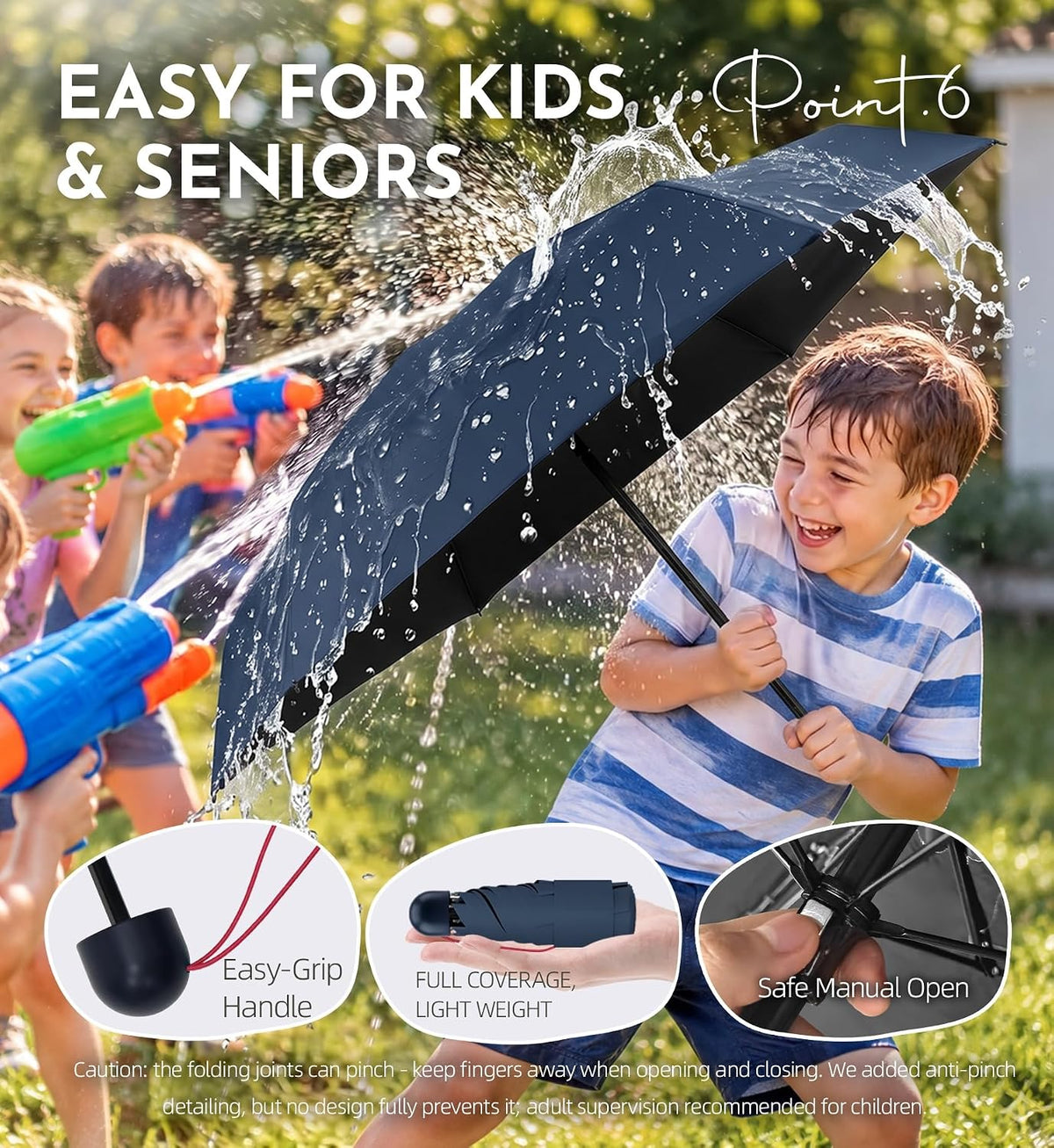 Umbrella Travel Size Mini Compact for Rain, UPF 100+ UV Protection