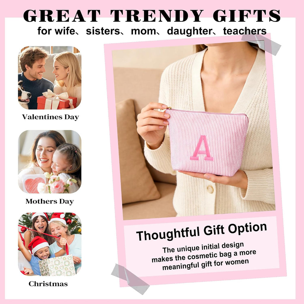 Birthday Gifts for Women - Custom Initial Makeup Bag Set, Portable Makeup Pouch Cosmetic Bag with Zipper, Travel Essentials Toiletry Bag Travel Gifts for Women, Light Pink B