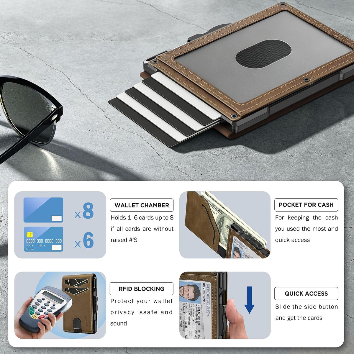 Wallet for Men Minimalist RFID‑Blocking Slim Leather Card Holder Cash Slot